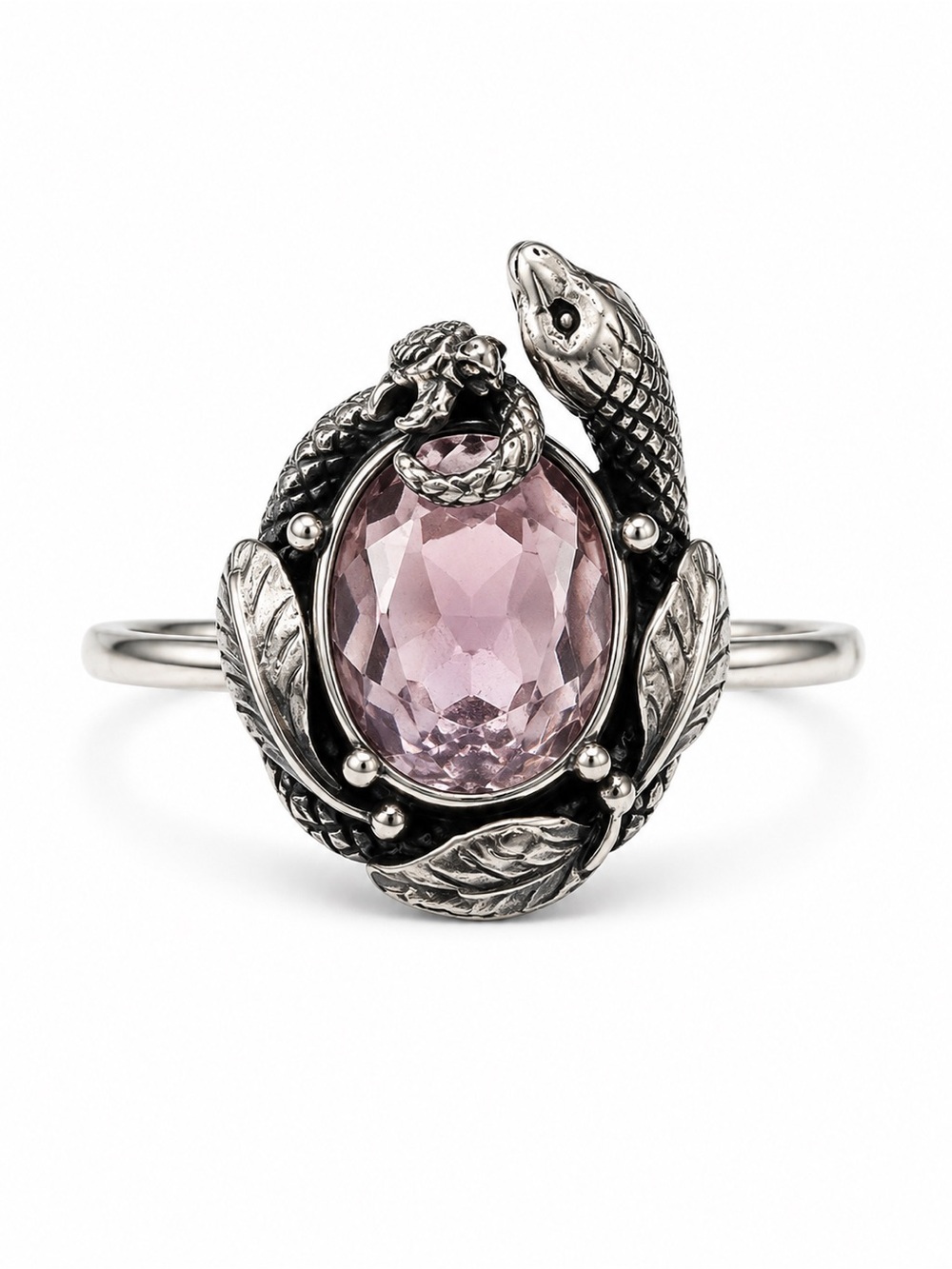 Pink Amethyst Snake & Turtle Ring (S925)
